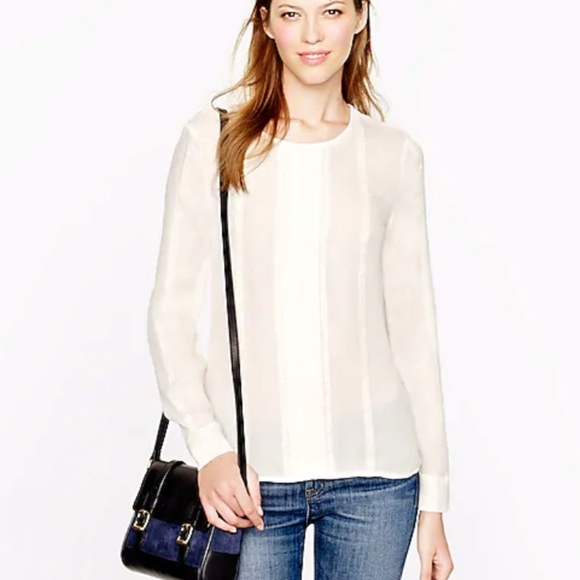 Pleated Lace-Stripe Blouse, J. Crew, Blue, NWT - Picture 4 of 4